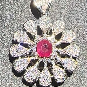 Natural Burmese Ruby and Diamond Brooch/Pendent in 18 k solid gold